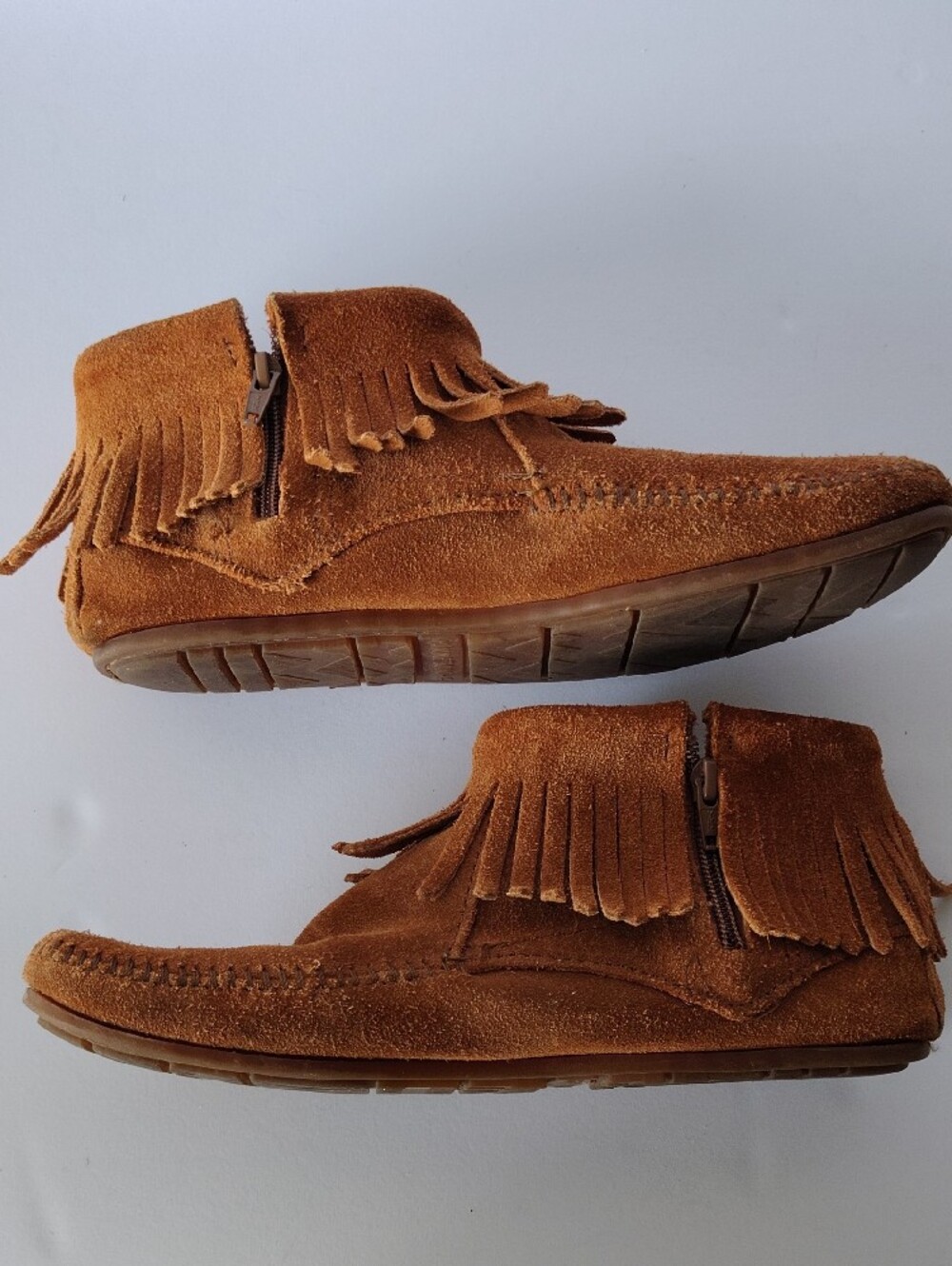 Minnetonka Tan Suede Fringe Moccasin Boots - Picture 4 of 7